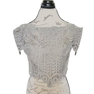 Luxxel Embroidered Floral Crochet Romantic Top Blouse Sz Medium Gray Victorian